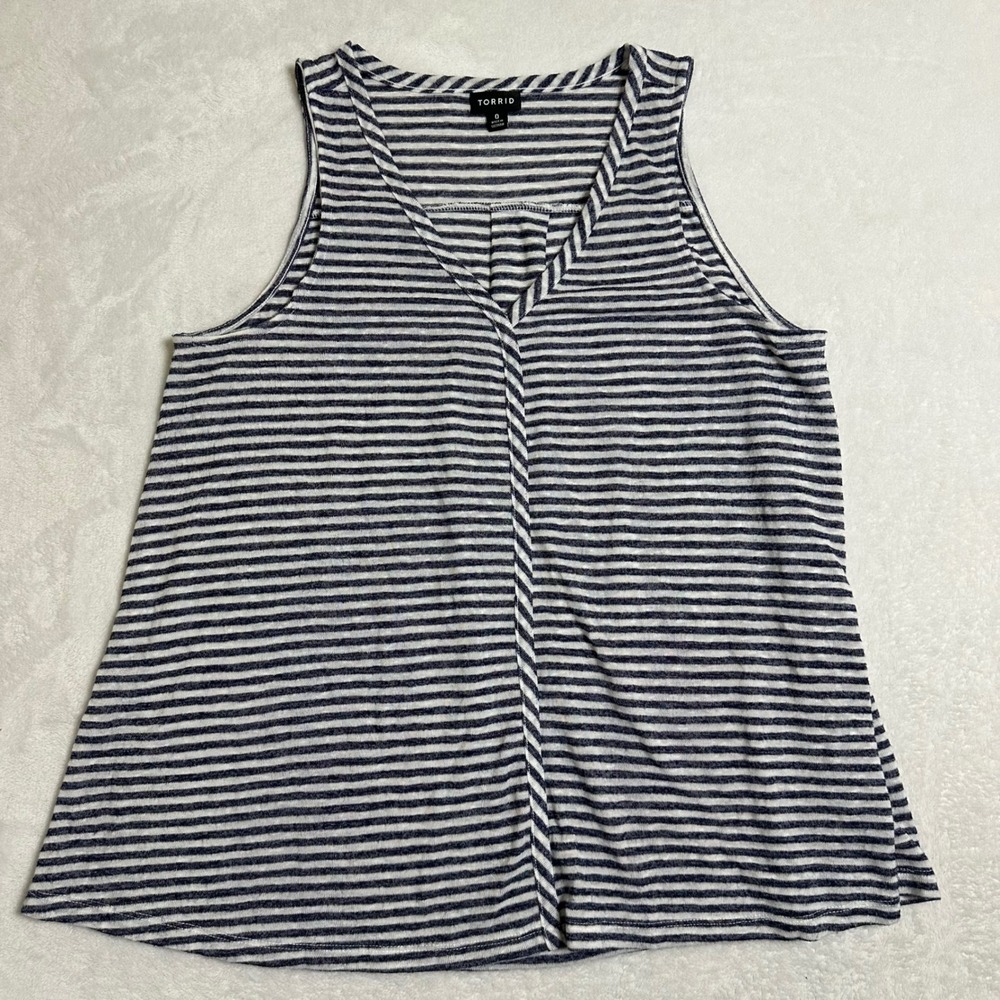Torrid Size 0 Womens Navy Blue Striped Jersey Swing Tank Top Minimalist Nautical